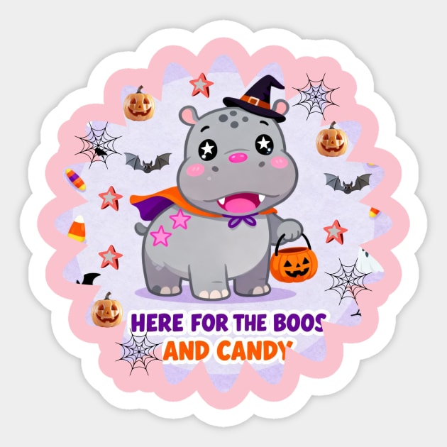 Halloween Hippo | Here For The Boos And Candy | Kawaii Witch Costume Design Sticker by Omar's Store 13